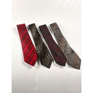 Alfani Mens 100 % Silk Necktie Lot of 4 Red Gold Bronze Black Filigree Pattern